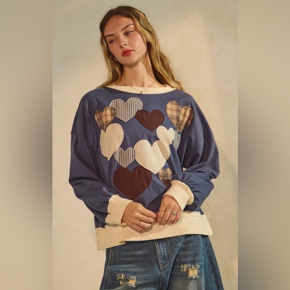 Oddi Tops - Oddi/women’s NWT LS Blue Heart Pattern Sweatshirt Size S